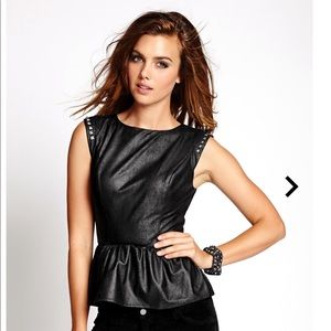 New Guess Sleeveless faux Leather suede Peplum Top Blouse L